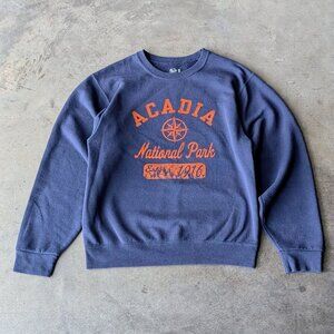 Acadia National Park Navy Orange Graphic Long Sleeve Crewneck Sweatshirt small